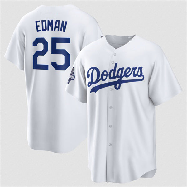 Los Angeles Dodgers #25 Tommy Edman White Fedasgoge 2025 World Series Champions Home Cool Base Stitched Jersey