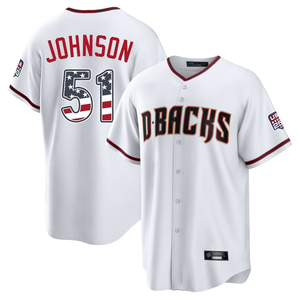 Arizona Diamondbacks #51 Randy Johnson Player White Fedasgoge USA 250 Fourth of July Home Game Stitched Jerseys