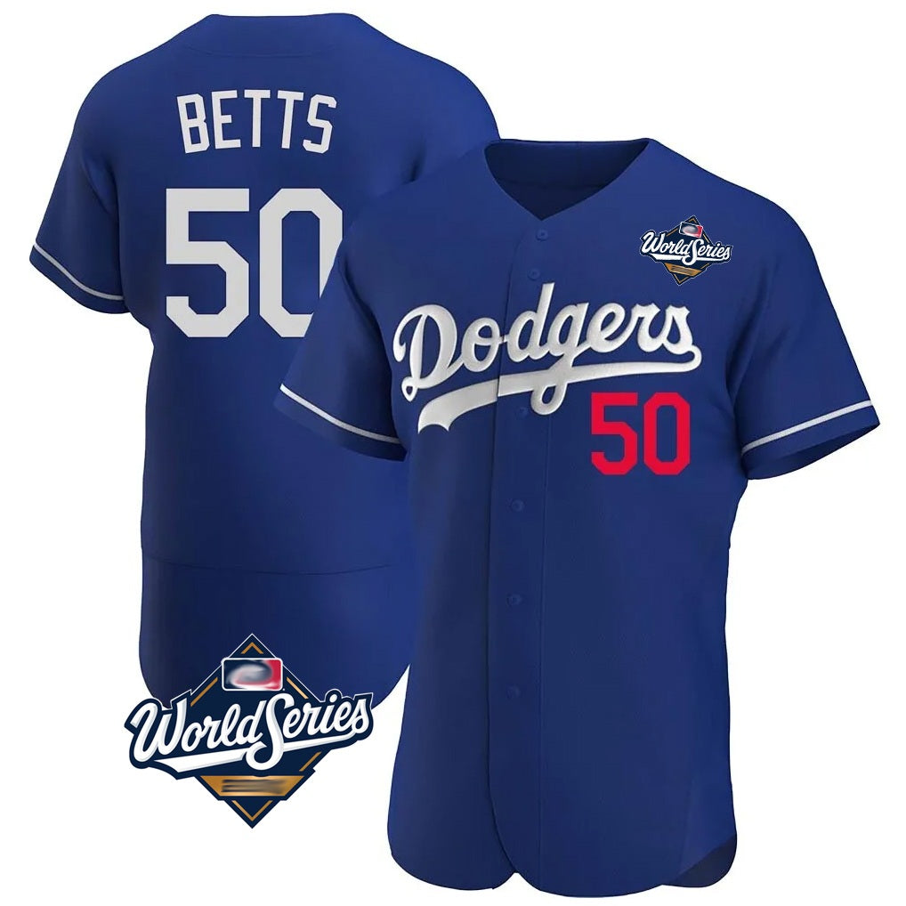 Los Angeles Dodgers #50 Mookie Betts Player Royal Fedasgoge World Series Limited Elite Home Stitched Jerseys