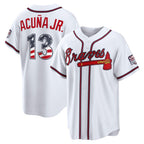 Atlanta Braves #13 Ronald Acu?a Jr. USA 250 Fourth of July Home Stadium Jersey - White Fedasgoge