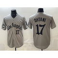 Los Angeles Dodgers #17 Shohei Ohtani Grey Fedasgoge LA Gothic Style With 2025 World Series Champions Patch Limited Stitched Jersey