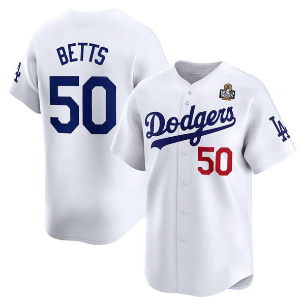 Los Angeles Dodgers #50 Mookie Betts White Fedasgoge 2024 World Series Home Limited Cool Base Stitched Jersey