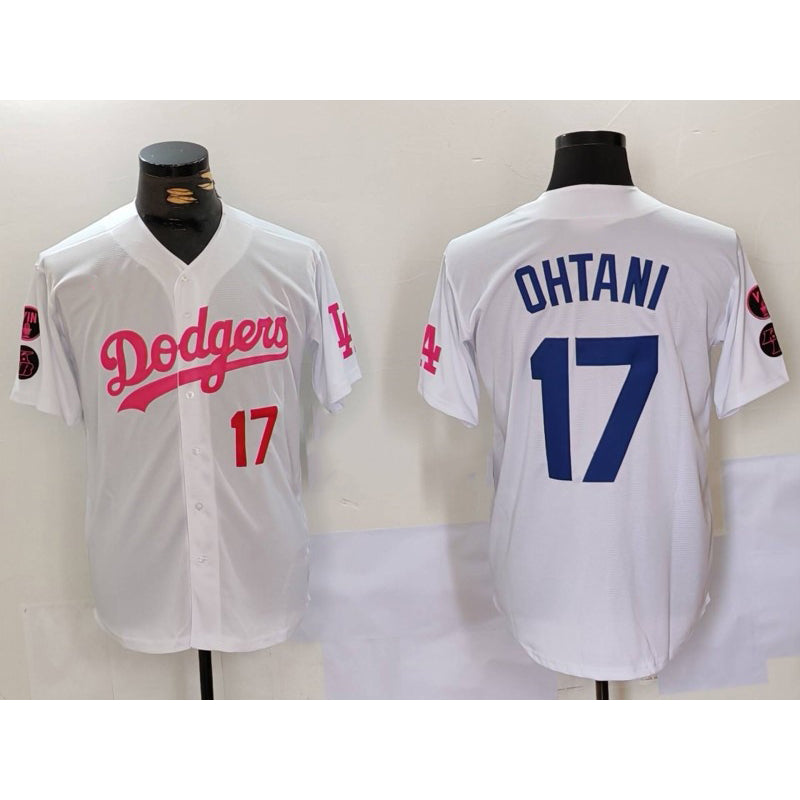 Los Angeles Dodgers #17 Shohei Ohtani White Pink Fedasgoge Vin & Kobe Patch Stitched Jerseys