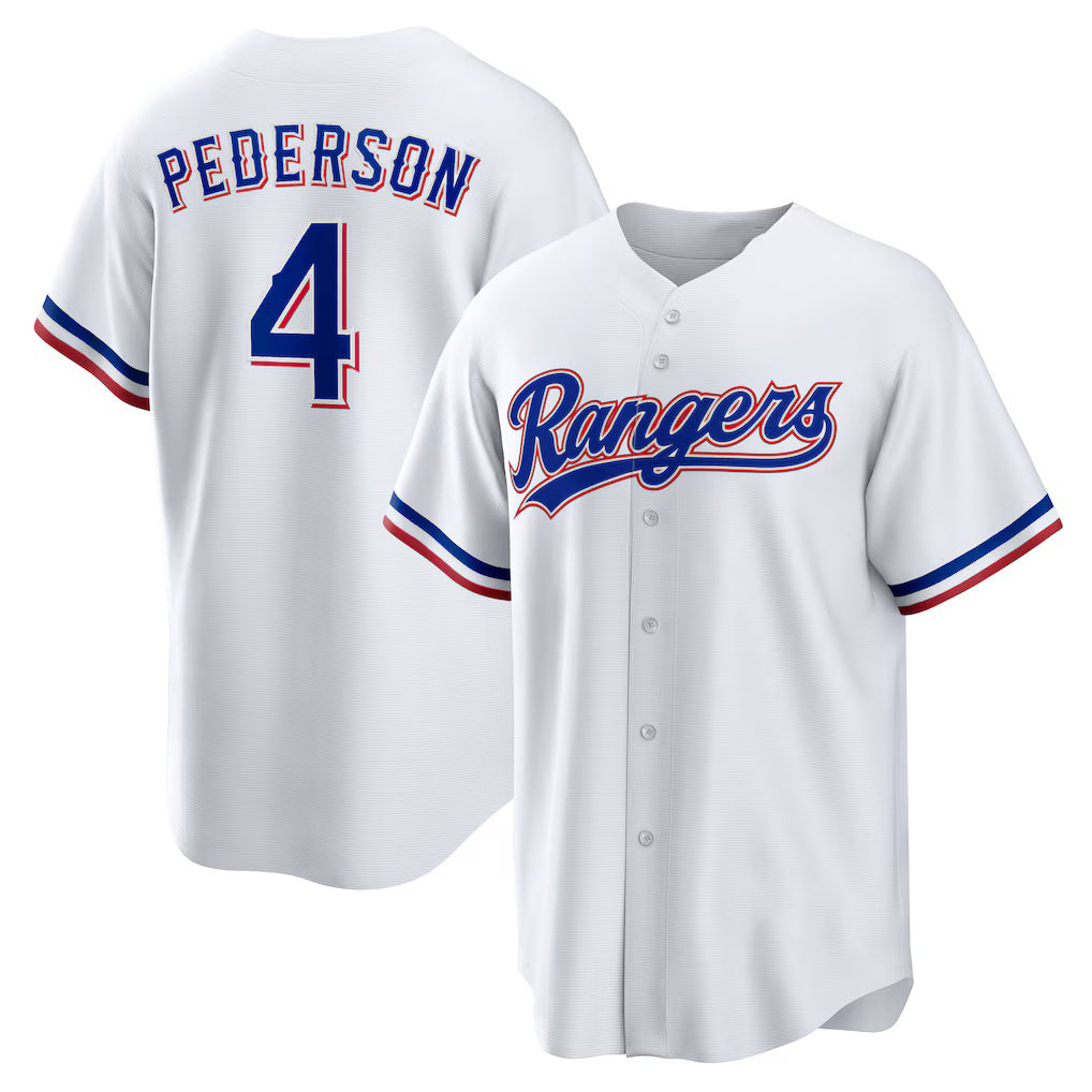 Texas Rangers #4 Joc Pederson White Fedasgoge Home Replica Jersey