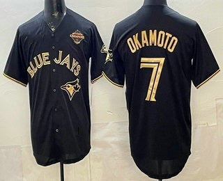 Toronto Blue Jays #7 Kazuma Okamoto Black Gold Fedasgoge 2025 American League Champions Limited Stitched Jersey