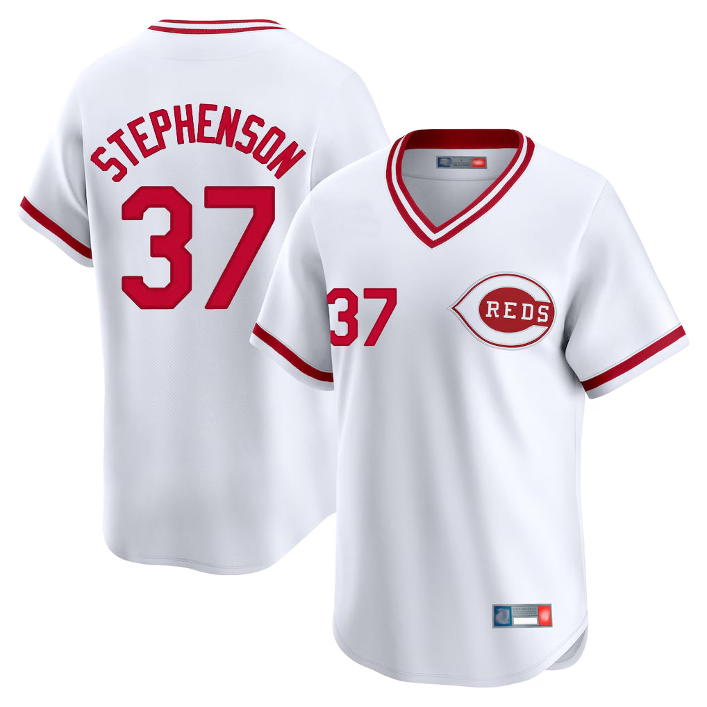 Cincinnati Reds #37 Tyler Stephenson Player White Fedasgoge Cooperstown Collection Limited T-shirt Home Stitched Jerseys