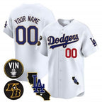 Custom Los Angeles Dodgers Vin Patch & Kobe Bryant Gold Trim Vapor Premier Limited Jersey V2 ¨C White Fedasgoge