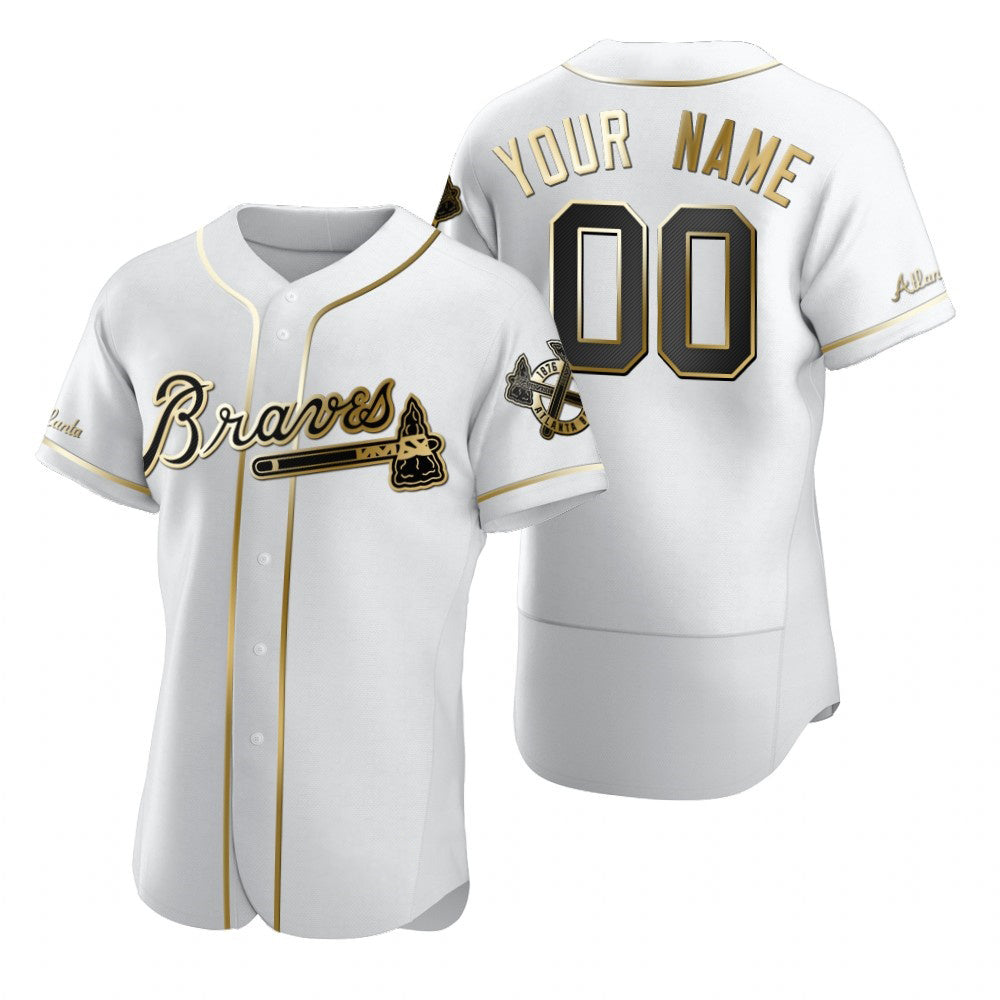 Custom Atlanta Braves White Fedasgoge Stitched Flex Base Golden Edition Jersey