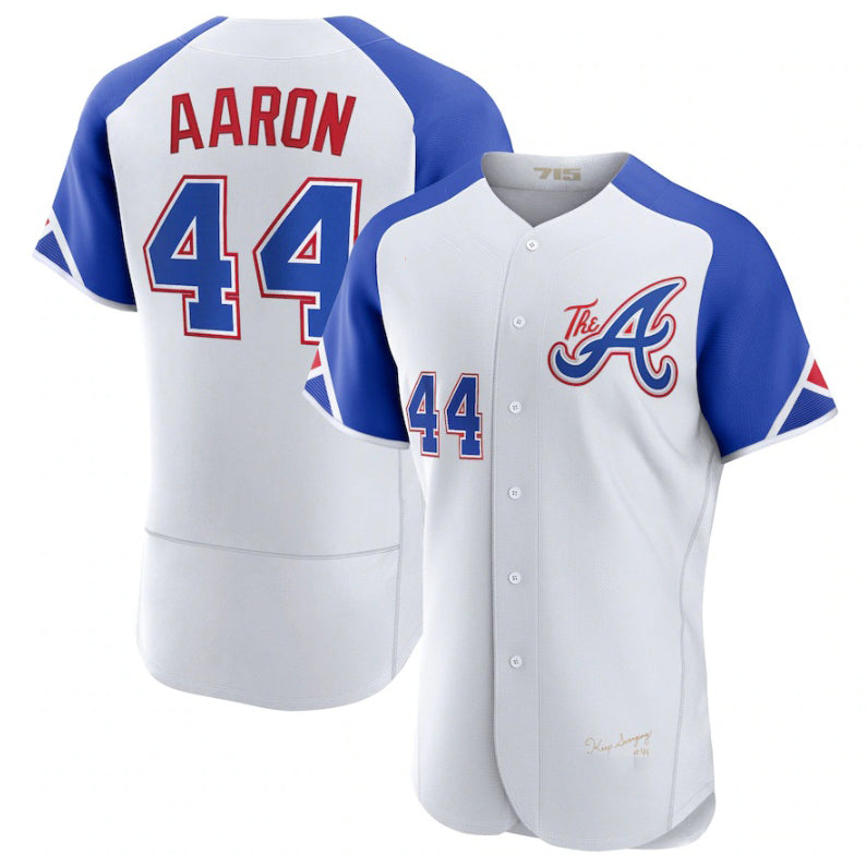 Atlanta Braves #44 Hank Aaron White Fedasgoge 2023 City Connect Flex Base Stitched Jersey 2
