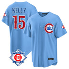 Chicago Cubs #15 Carson Kelly Player Light Blue Fedasgoge 150th Anniversary Home Game Stitched Jerseys