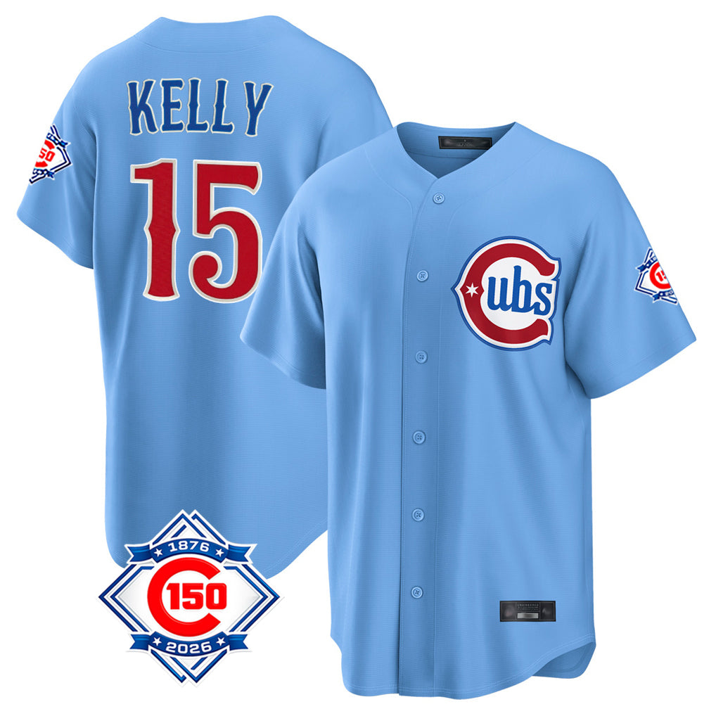 Chicago Cubs #15 Carson Kelly Player Light Blue Fedasgoge 150th Anniversary Home Game Stitched Jerseys