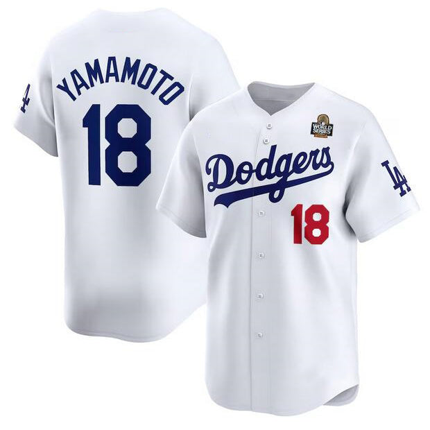 Los Angeles Dodgers #18 Yoshinobu Yamamoto White Fedasgoge 2024 World Series Home Limited Stitched Jersey