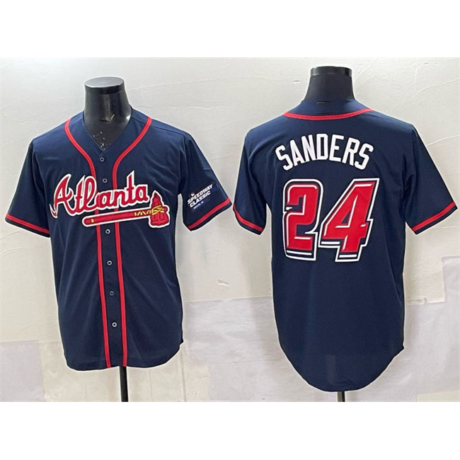 Atlanta Braves #24 Deion Sanders Navy Fedasgoge 2025 Speedway Classic Alternate Stitched Jersey