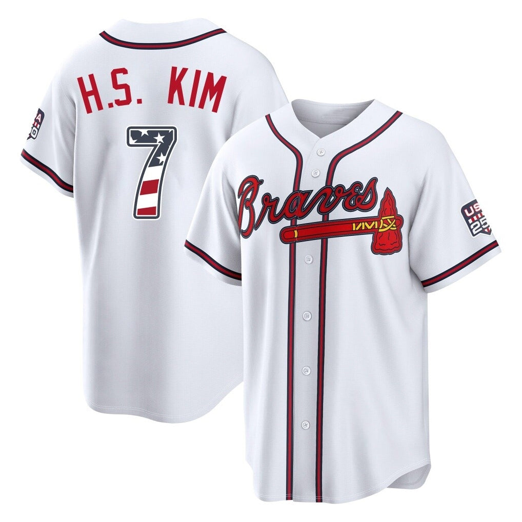 Atlanta Braves #7 Ha-Seong Kim Player White Fedasgoge USA 250 Fourth Of July Limited Home Game Stitched Jerseys