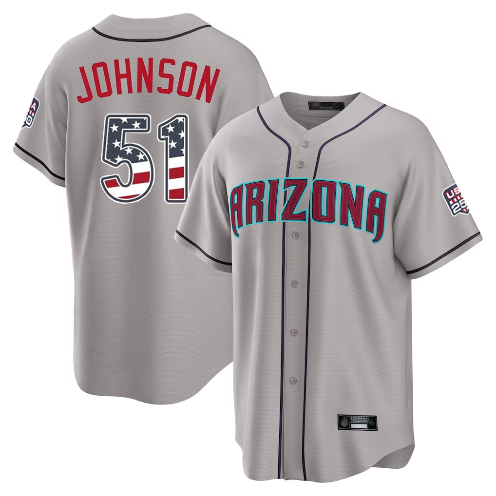 Arizona Diamondbacks #51 Randy Johnson Player Gray Fedasgoge USA 250 Fourth of July Home Game Stitched Jerseys
