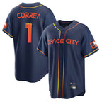 Houston Astros #1 Carlos Correa Player Navy Fedasgoge City Connect Home Game Stitched Jerseys