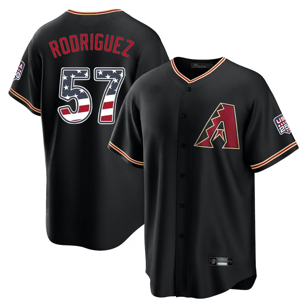 Arizona Diamondbacks #57 Eduardo Rodriguez Player Black Fedasgoge USA 250 Fourth of July Game Home Stitched Jerseys