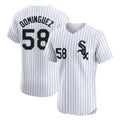 Chicago White Sox #58 Seranthony Dominguez Player White Fedasgoge Stripe Limited Elite Home Stitched Jerseys