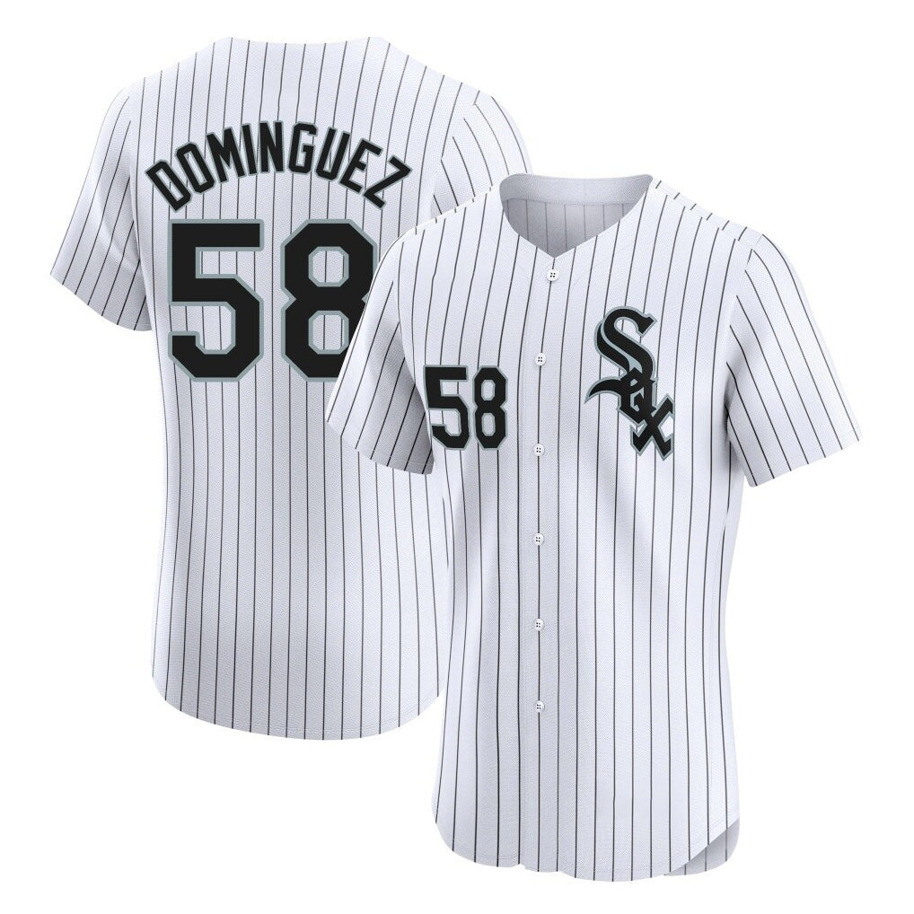 Chicago White Sox #58 Seranthony Dominguez Player White Fedasgoge Stripe Limited Elite Home Stitched Jerseys