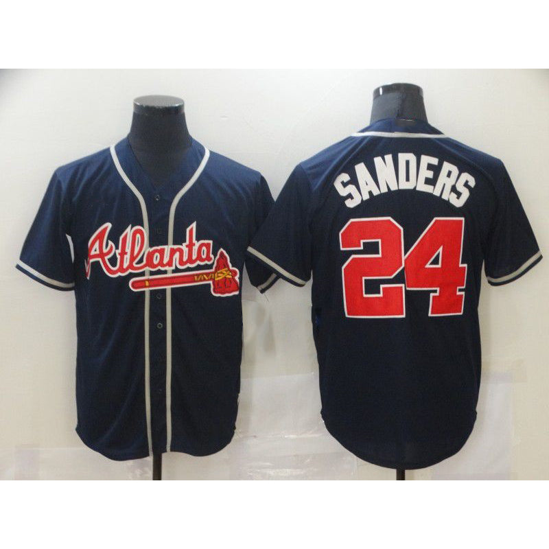 Atlanta Braves #24 Sanders Blue Fedasgoge Game Jerseys