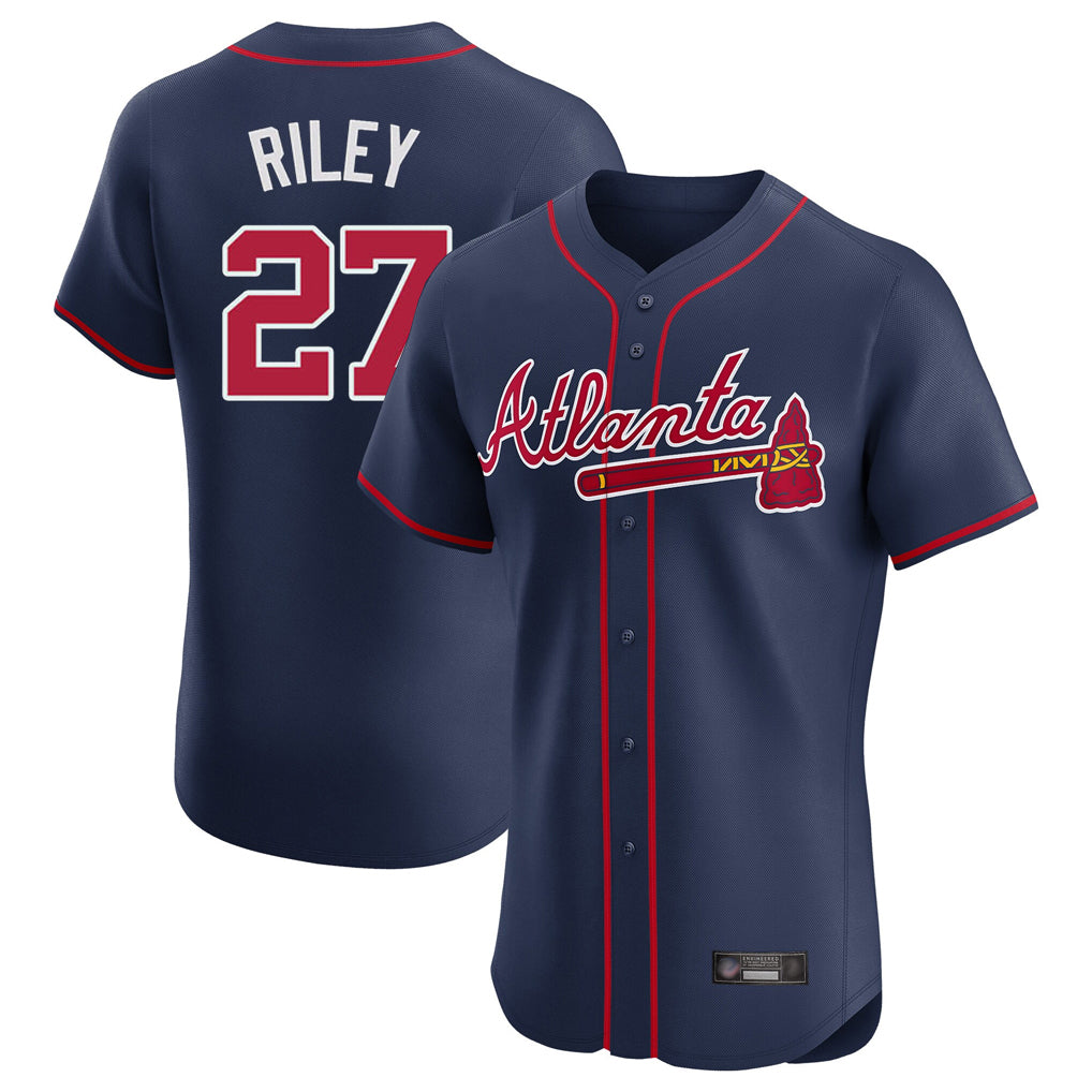 Atlanta Braves #27 Austin Riley Player Navy Fedasgoge Limited Elite Home Game Stitched Jerseys