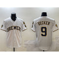 Milwaukee Brewers #9 Bob Uecker White Fedasgoge With Home Patch Limited Stitched Jersey