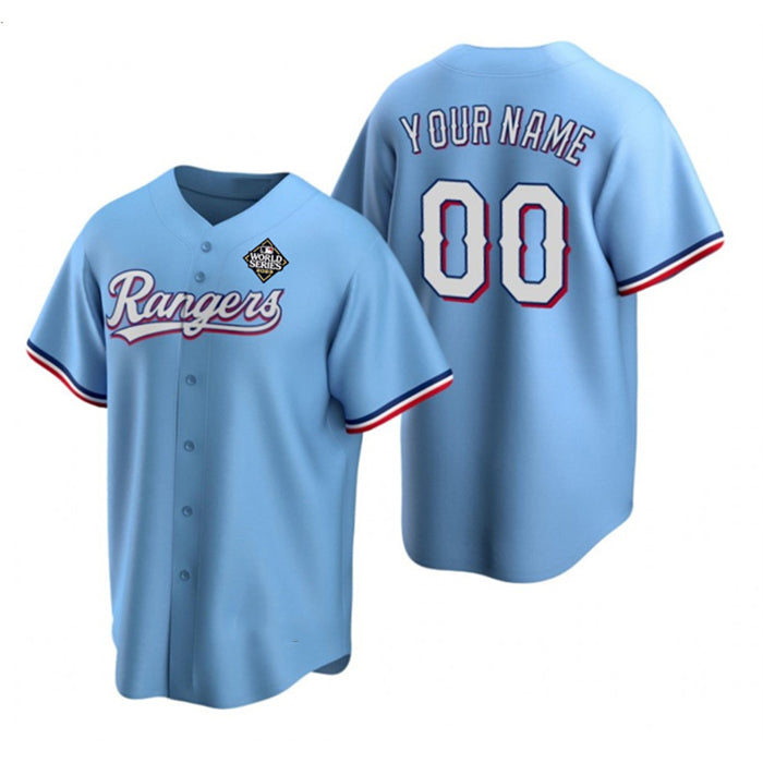 Custom Texas Rangers Active Player Blue Fedasgoge 2023 World Series Stitched Jersey