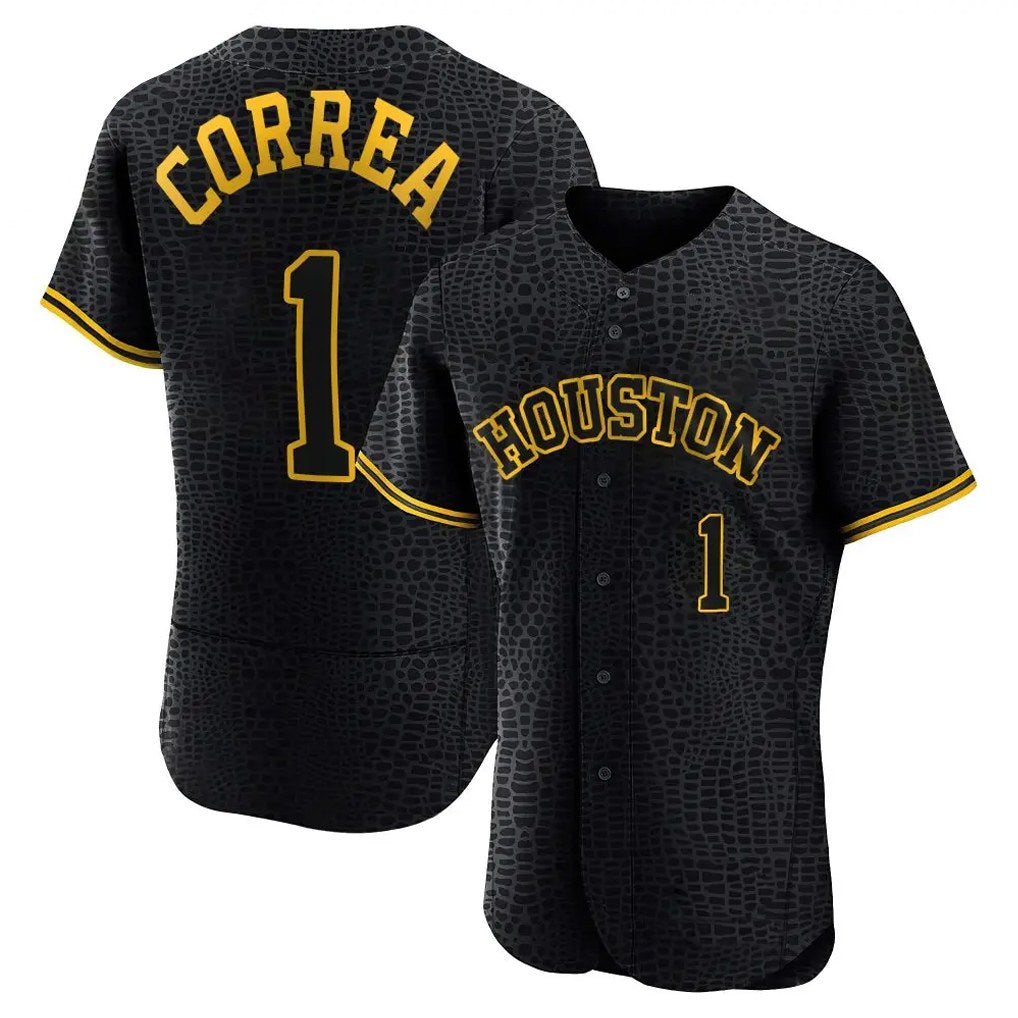 Houston Astros #1 Carlos Correa Player Black Fedasgoge Snake Skin City Limited Elite Home Stitched Jerseys