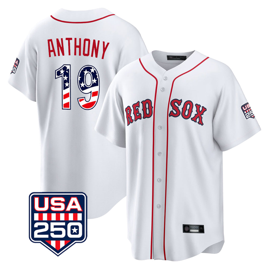 Boston Red Sox #19 Roman Anthony Player White Fedasgoge USA 250 Fourth of July Home Game Stitched Jerseys