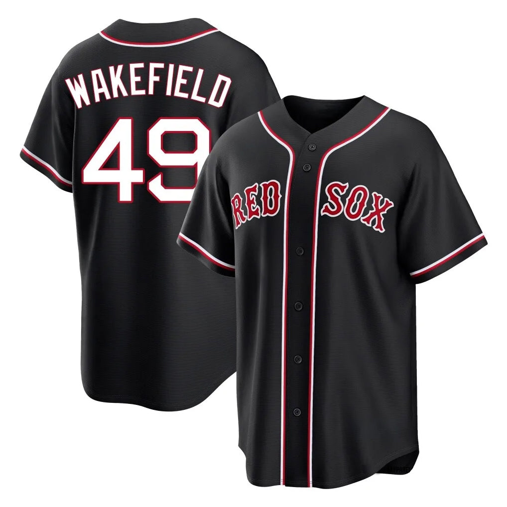 Boston Red Sox #49 Tim Wakefield Player Black Fedasgoge Out Home Game Stitched Jerseys
