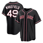 Boston Red Sox #49 Tim Wakefield Player Black Fedasgoge Out Home Game Stitched Jerseys