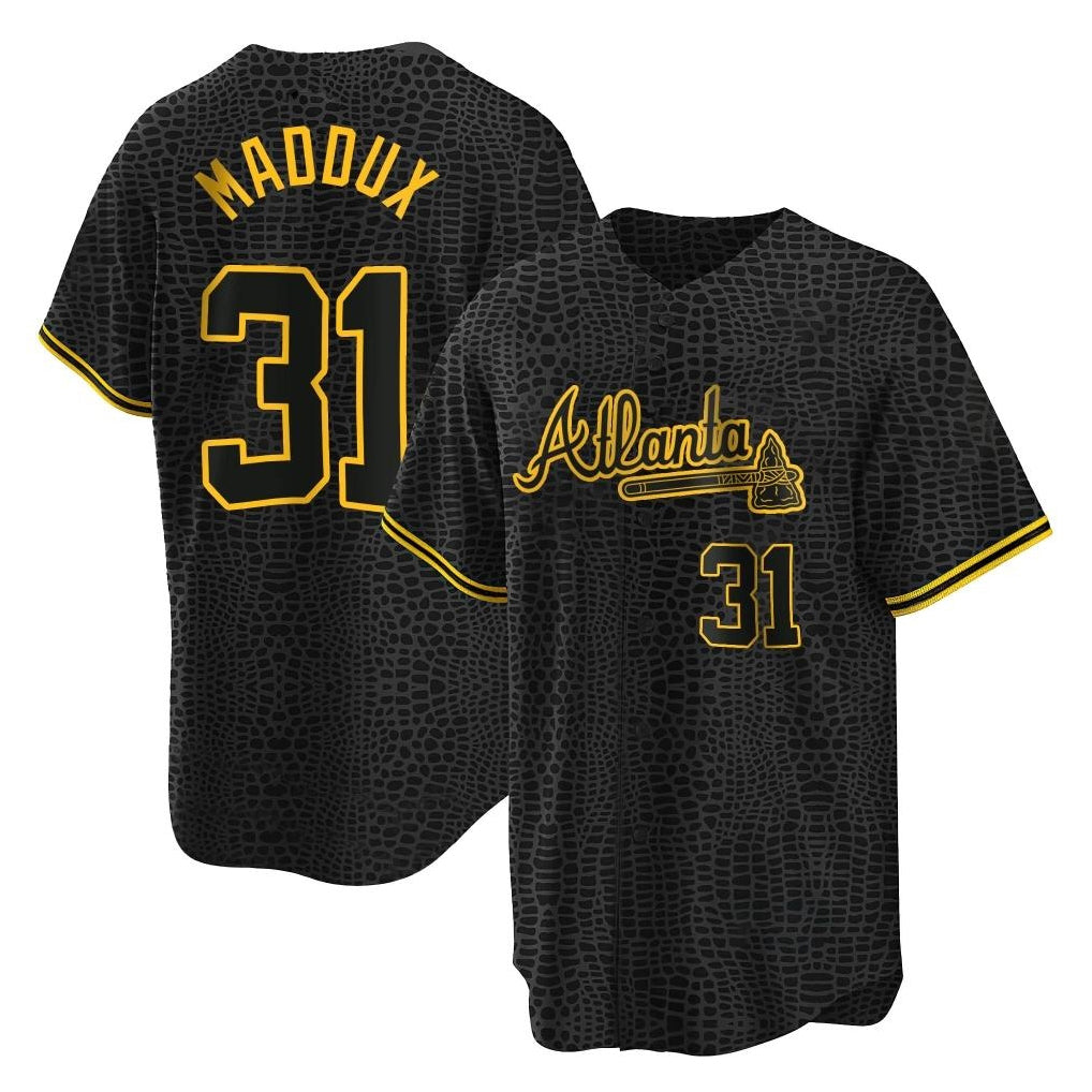 Atlanta Braves #31 Greg Maddux Player Black Fedasgoge Snake Skin City Home Game Stitched Jerseys