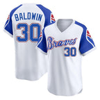 Atlanta Braves #30 Drake Baldwin Player White Fedasgoge Throwback Cooperstown Collection T-shirt Game Stitched Jerseys