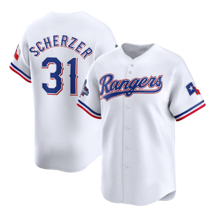 Texas Rangers #31 Max Scherzer White Fedasgoge 2023 World Series Champions Stitched Jersey