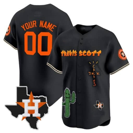 Custom Houston Astros Cactus Jack Patch Vapor Premier Limited Jersey V9 ¨C Black Fedasgoge