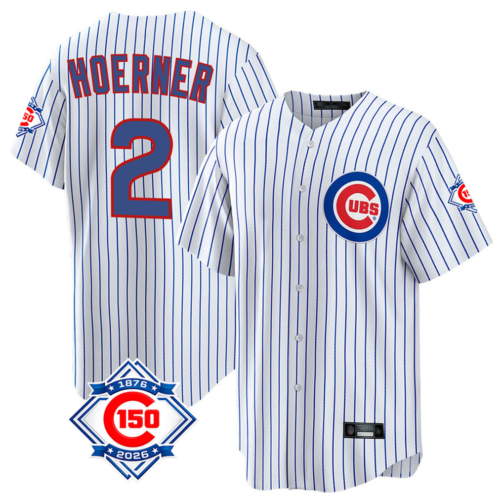 Chicago Cubs #2 Nico Hoerner Player White Fedasgoge 150th Anniversary Home Game Stitched Jerseys