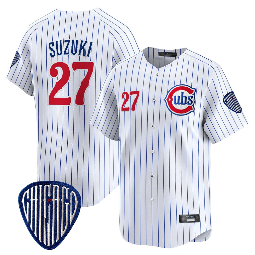 Chicago Cubs #27 Seiya Suzuki Player White Fedasgoge Pinstripe Vapor Premier Limited Home Stitched Jerseys