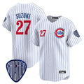 Chicago Cubs #27 Seiya Suzuki Player White Fedasgoge Pinstripe Vapor Premier Limited Home Stitched Jerseys