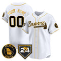 Custom Atlanta Braves White Gold Fedasgoge 2024 Spring Training Patch Limited Stitched Jersey
