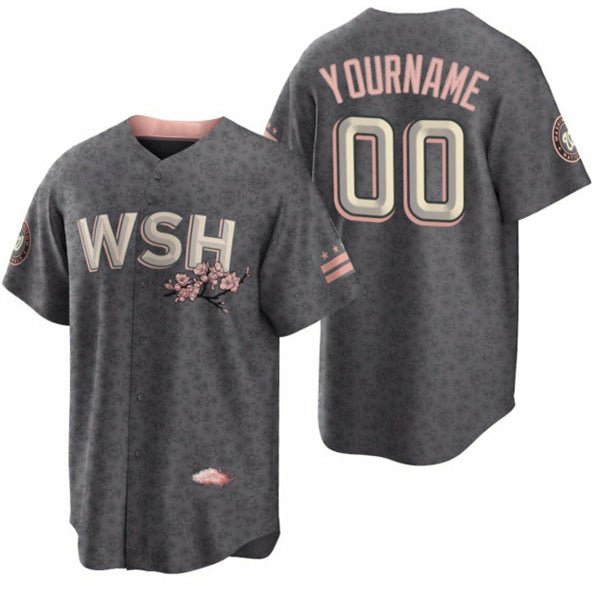 Custom Washington Nationals Active Player 2022 Grey Fedasgoge City Connect Cherry Blossom Cool Base Stitched Jersey
