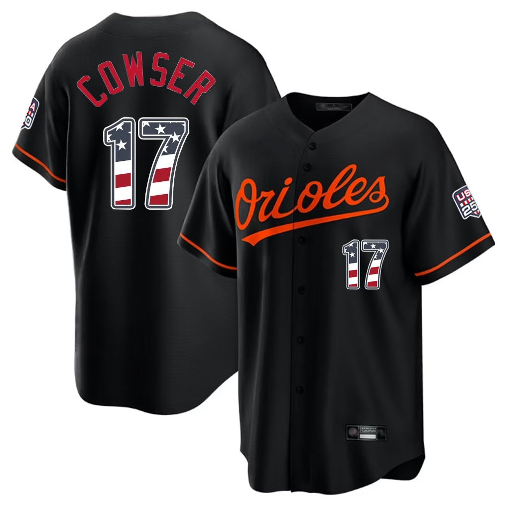 Baltimore Orioles #17 Colton Cowser Player Black Fedasgoge USA 250 Fourth of July Home Game Stitched Jerseys