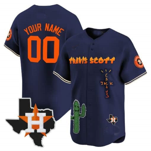 Custom Houston Astros Cactus Jack Patch Vapor Premier Limited Jersey V9 ¨C Navy Fedasgoge