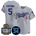 Los Angeles Dodgers #5 Freddie Freeman Grey Fedasgoge 2024 World Series With Fernando Memorial Patch Limited Stitched Jersey