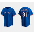 Texas Rangers #31 Max Scherzer Royal Fedasgoge 2023 World Series Stitched Jersey