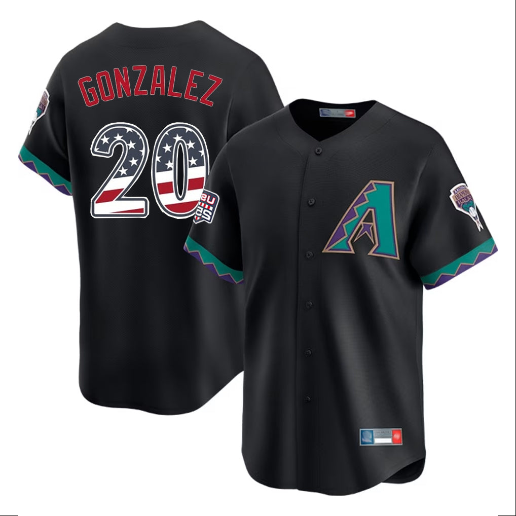 Arizona Diamondbacks #20 Luis Gonzalez Player Black Fedasgoge USA 250 Fourth of July Home Game Stitched Jerseys