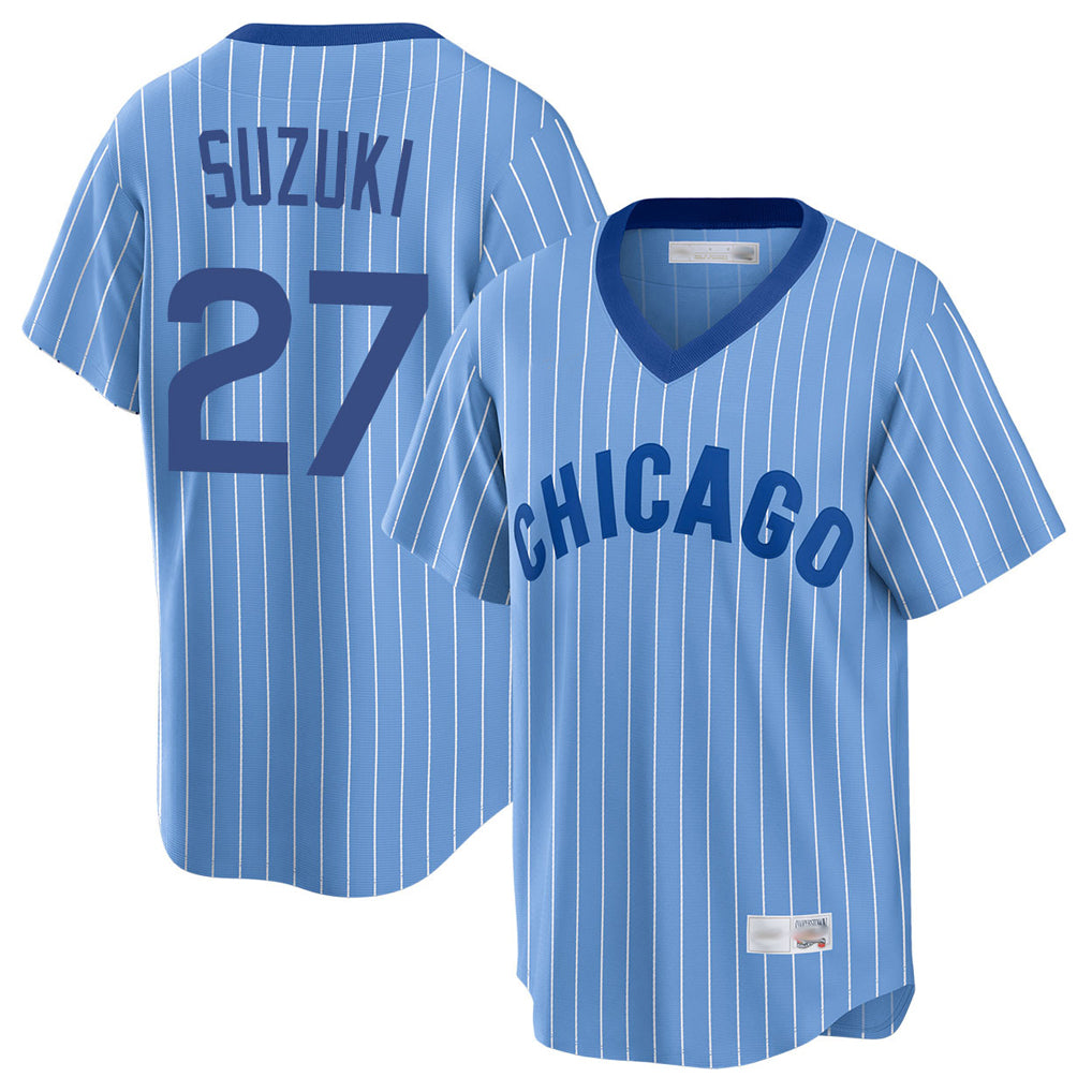 Chicago Cubs #27 Seiya Suzuki Player Blue Fedasgoge T-shirt Cooperstown Collection Limited Stitched Jerseys