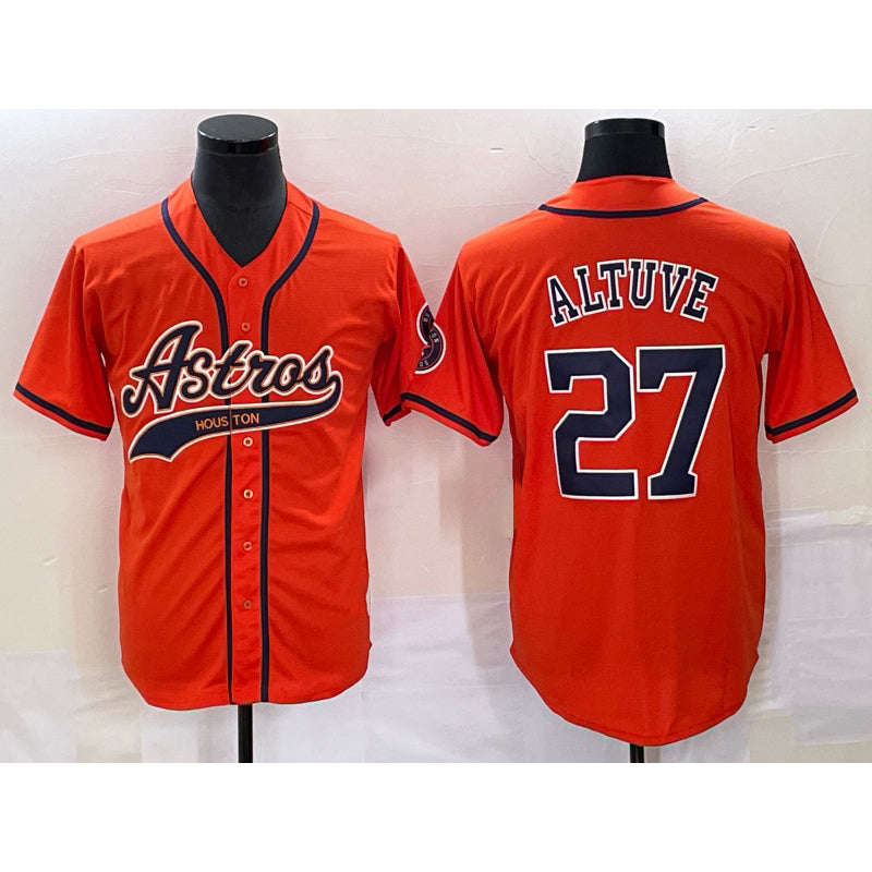 Houston Astros #27 Jose Altuve Orange Fedasgoge With Patch Cool Base Stitched Jersey