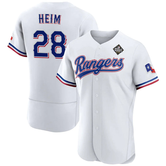 Texas Rangers #28 Jonah Heim White Fedasgoge 2023 World Series Flex Base Stitched Jersey