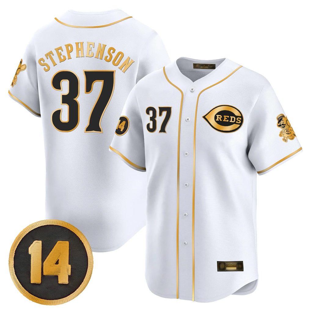 Cincinnati Reds #37 Tyler Stephenson Player White-Gold Fedasgoge Vapor Premier Limited Home Stitched Jerseys