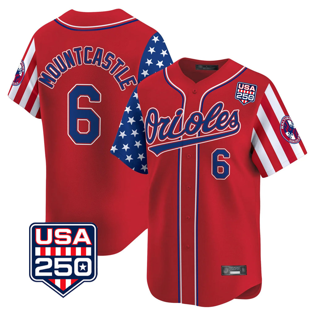 Baltimore Orioles #6 Ryan Mountcastle Player Red Fedasgoge USA 250 Independence Day Vapor Premier Limited Home Game Stitched Jerseys